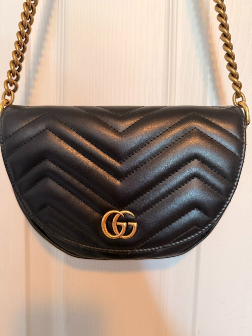 Gucci GG Marmont Half Moon Flap Matelassé Leather Mini Crossbody Bag
